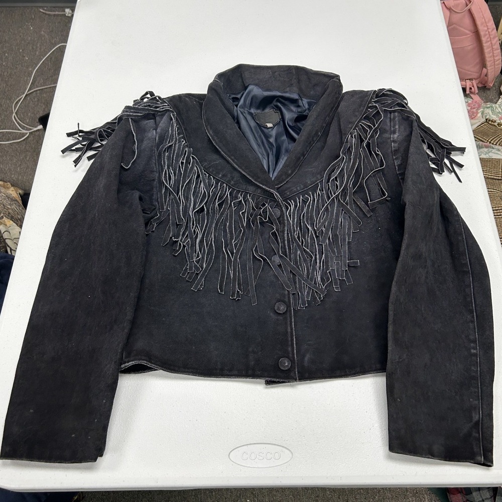 Unbranded Fringe Suede Jacket Women S Black Western Boho Cropped Leather Coat